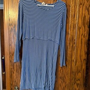 Anthropologie Navy and White Striped Long Sleeve Dress